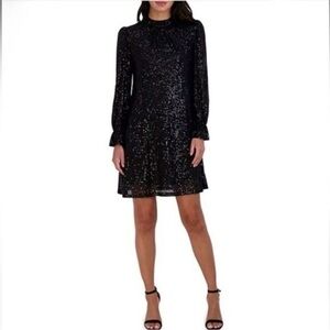 Julia Jordan Black Sequin Long Sleeve Shift Trapeze Dress Style JJ38292 Size 8